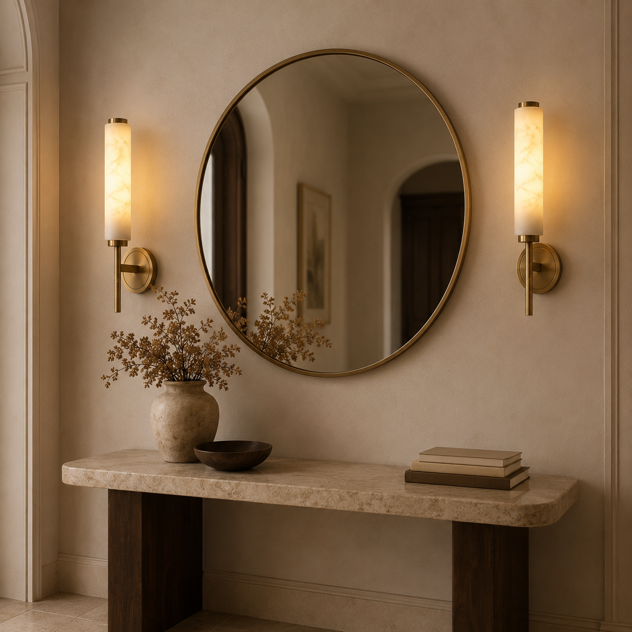 Cerella Wall Light | Marble Copper Torch Sconce