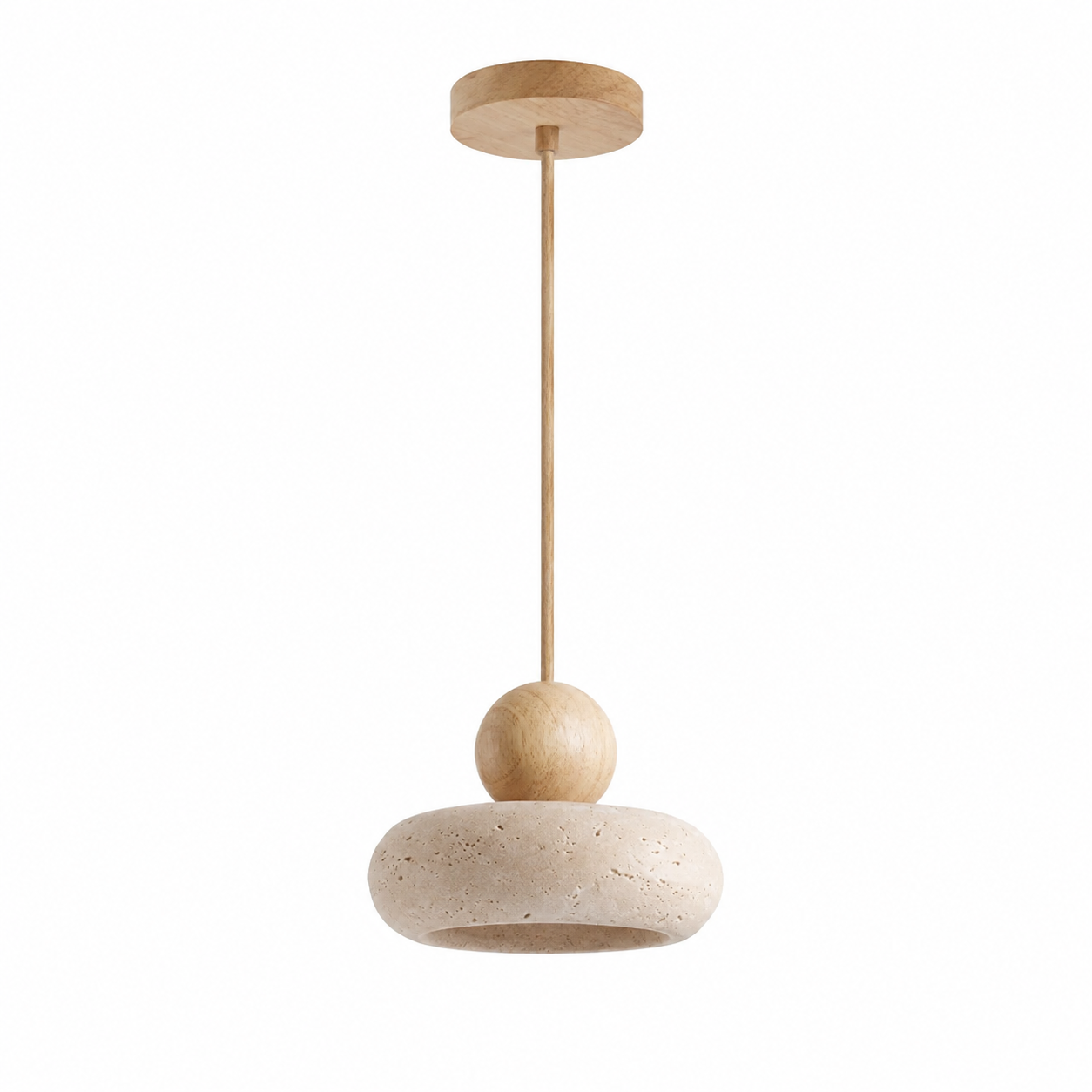 Tavora Stone Pendant Light | Natural Stone and Wood Japandi Pendant