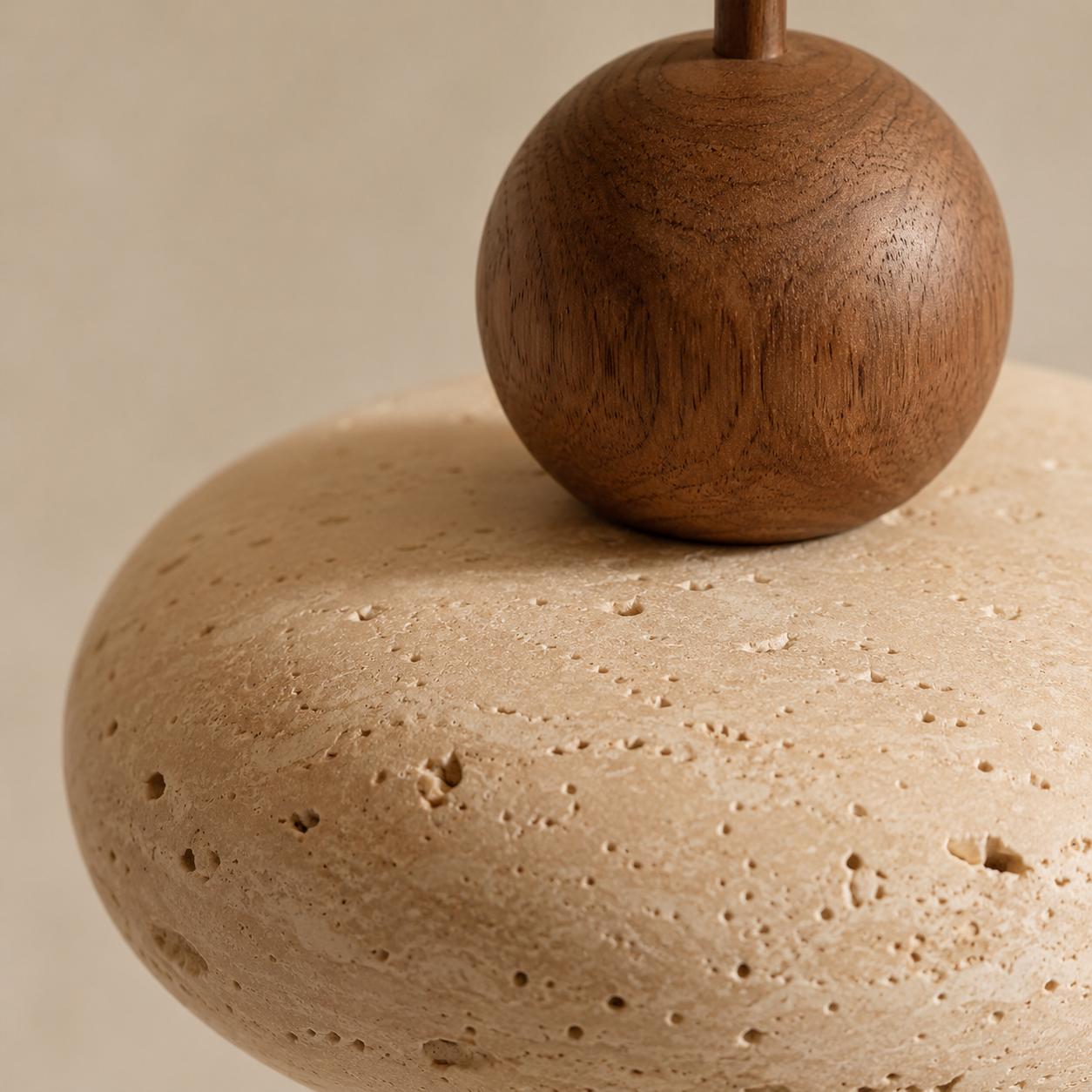 Tavora Stone Pendant Light | Natural Stone and Wood Japandi Pendant