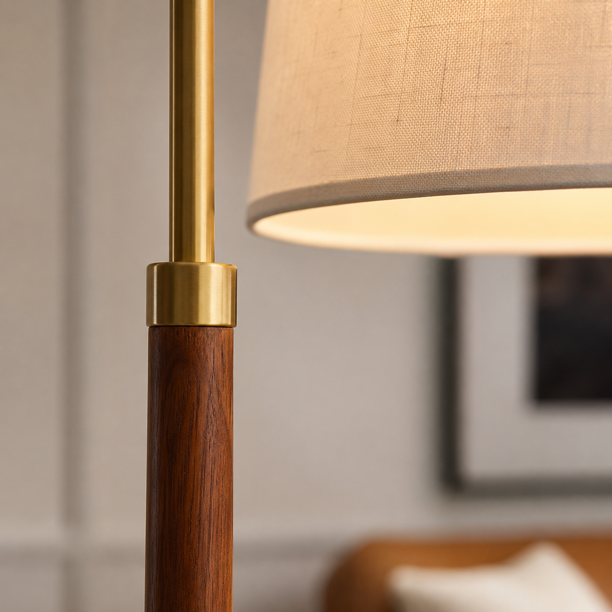 Curvano Arc Floor Lamp – Mid Century Brass Finish Standing Lamp with Linen Shade