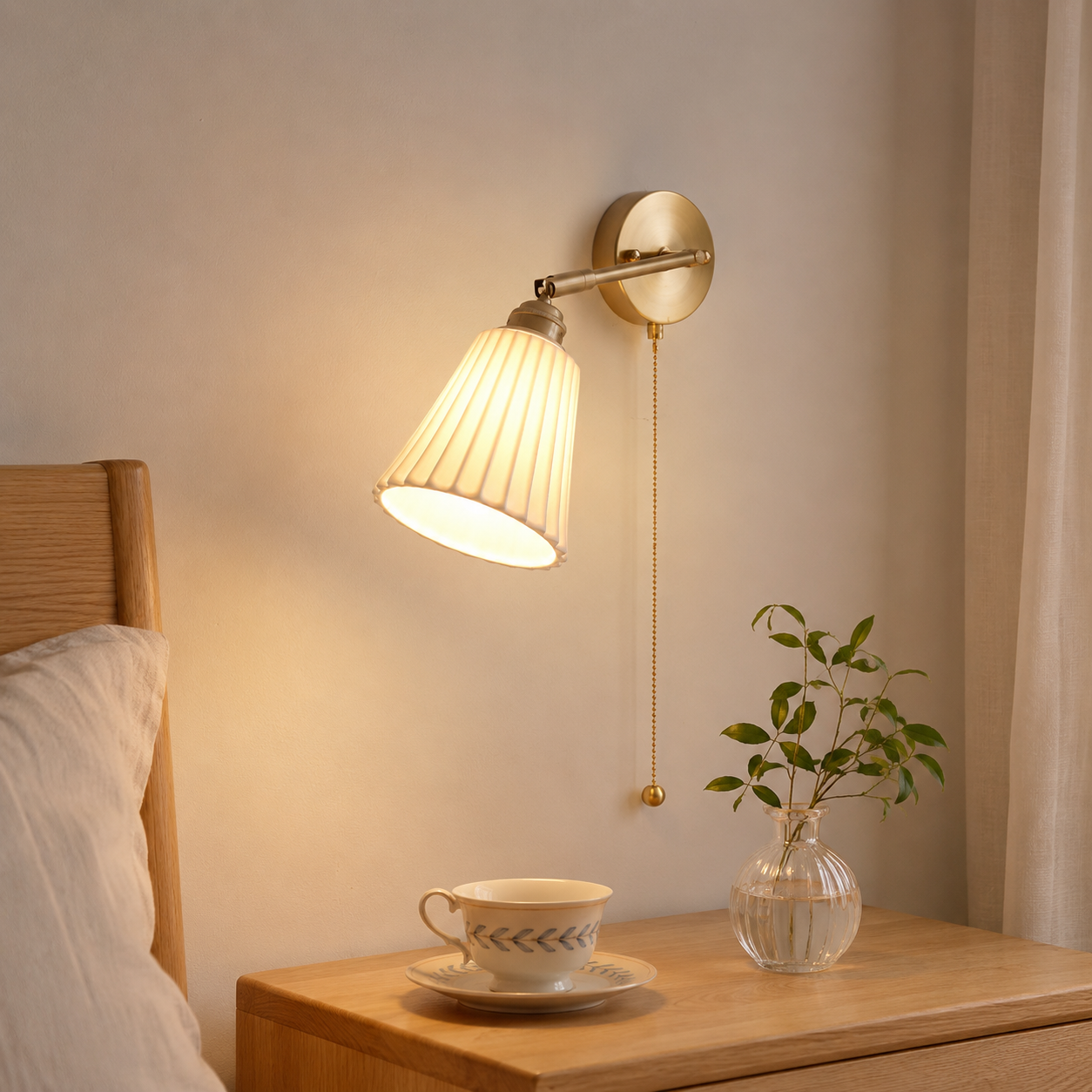 Elodia Wall Light | Ceramic Pull Chain Sconce