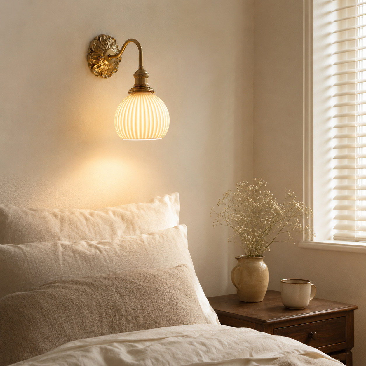 Floretta Wall Light | Ribbed Ceramic Brass Sconce