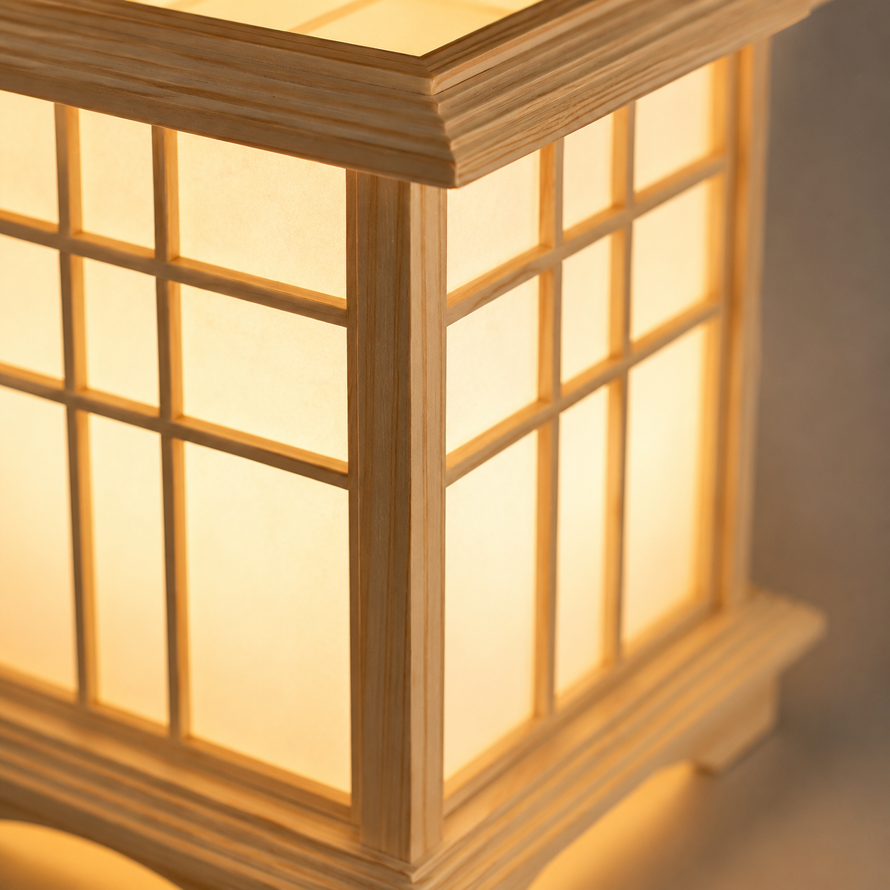Hanoki Wooden Lantern Floor Lamp – Shoji Style Japandi Pine Standing Light