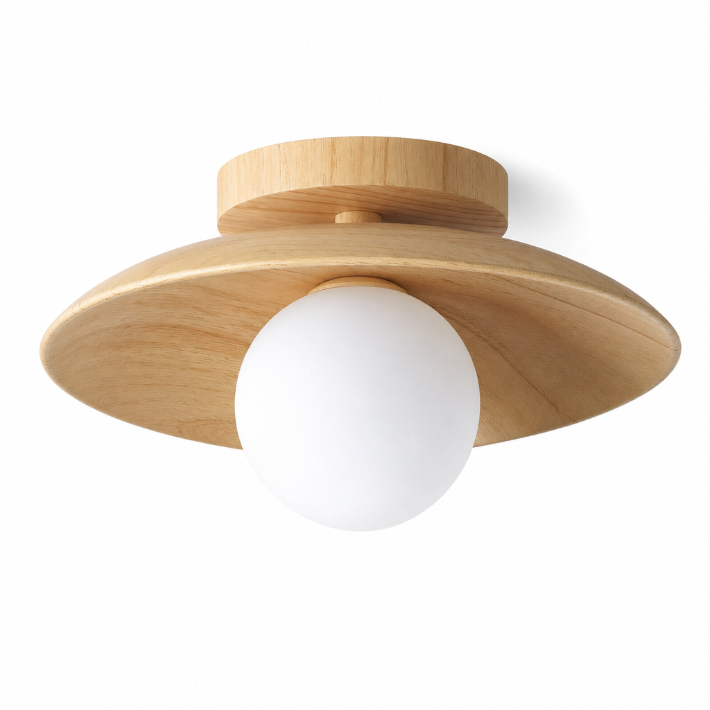 Kasara Wooden Ceiling Light | Semi-Flush Globe Lamp