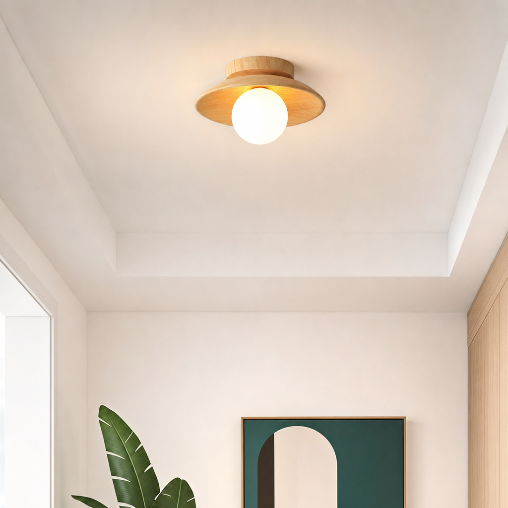Kasara Wooden Ceiling Light | Semi-Flush Globe Lamp