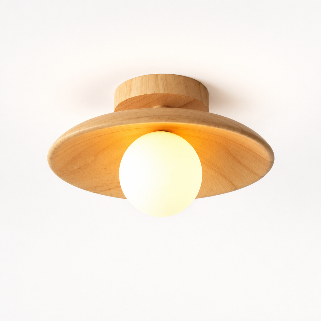 Kasara Wooden Ceiling Light | Semi-Flush Globe Lamp