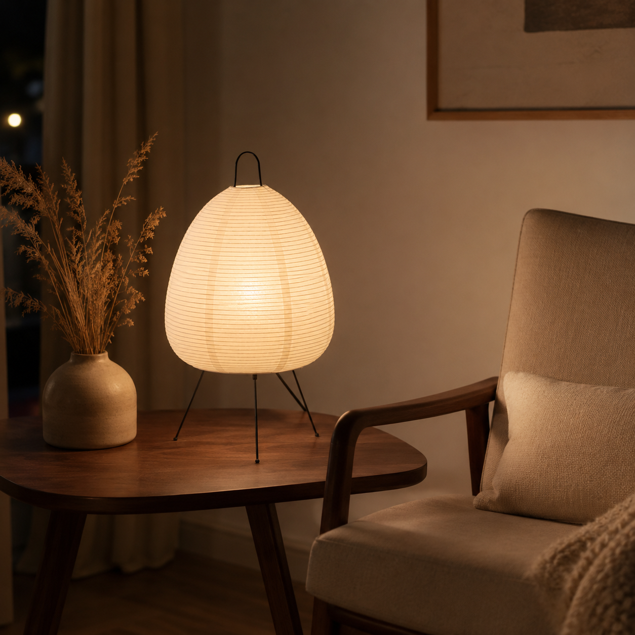 Kumora Paper Lantern Floor Lamp – Japandi Mulberry Paper Tripod Light