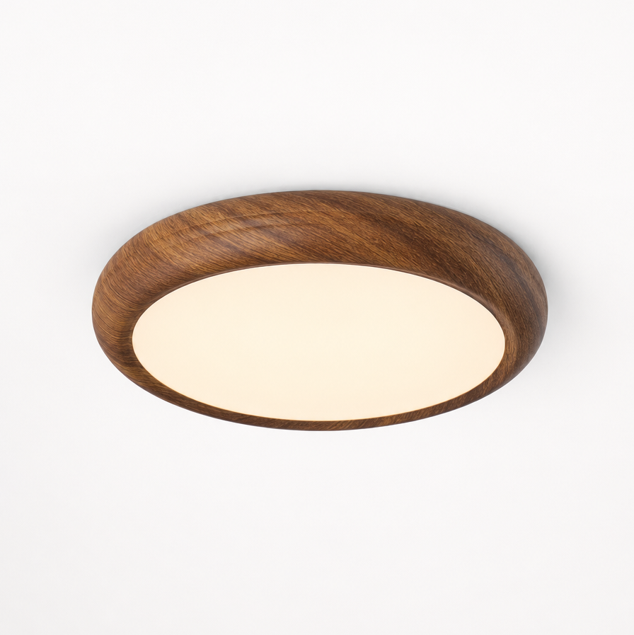 Nimba Walnut-Effect Ceiling Light | Flush LED Lamp