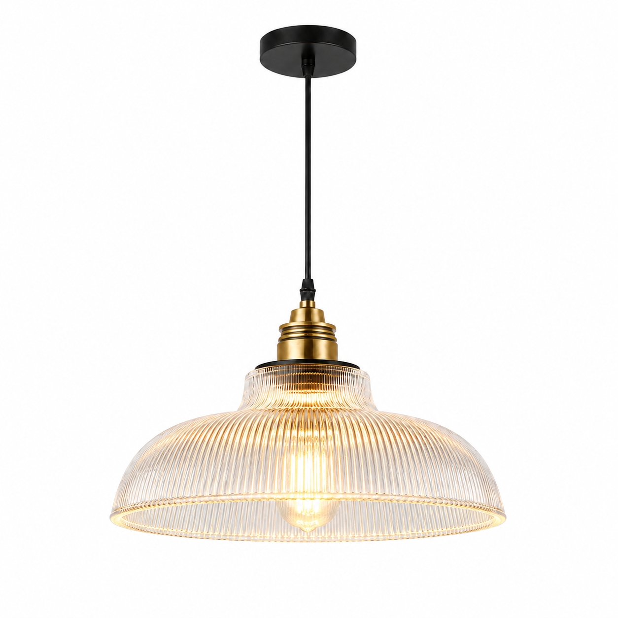 Striata Glass Pendant Light | Ribbed Vintage Glass with Brass Detail