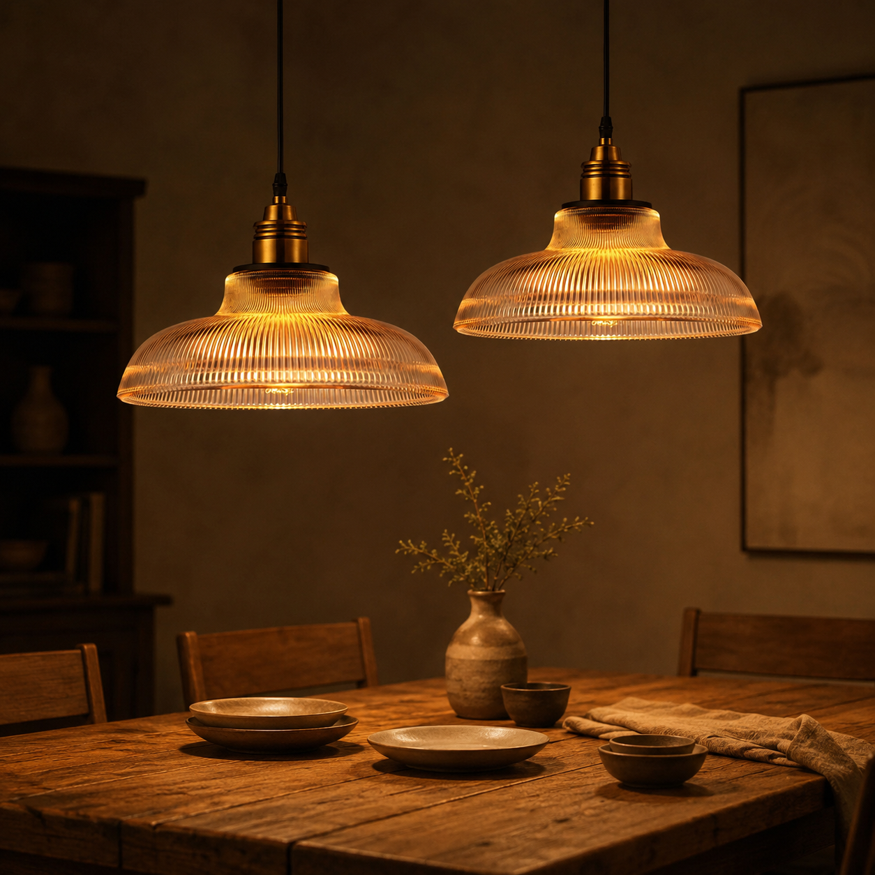 Striata Glass Pendant Light | Ribbed Vintage Glass with Brass Detail