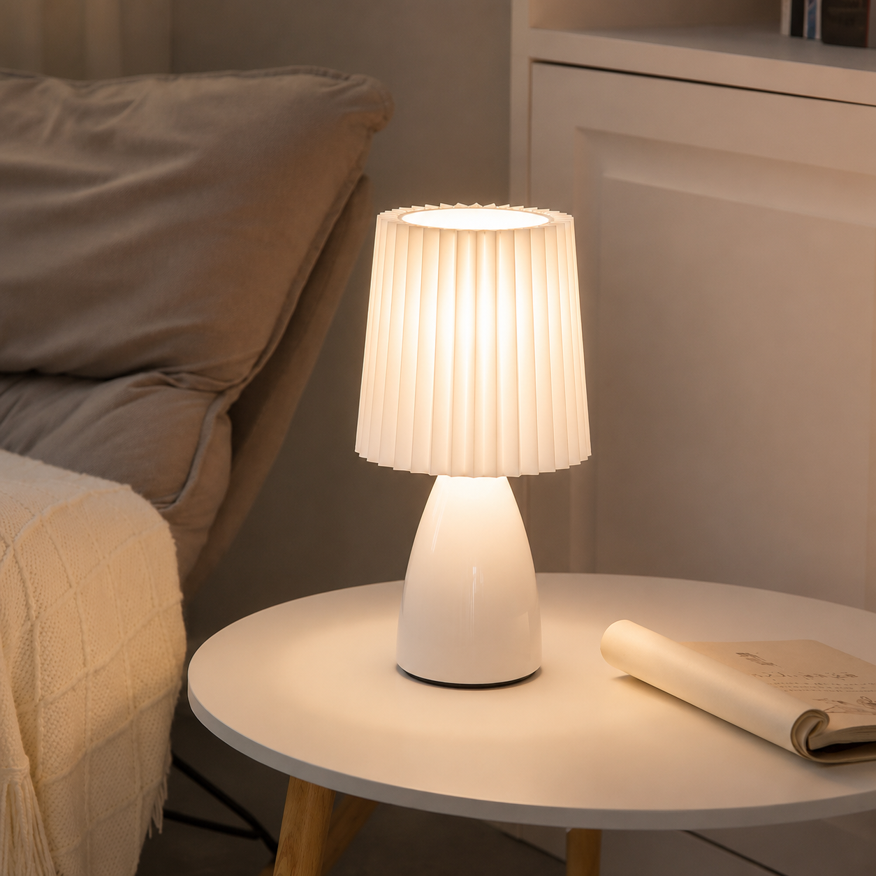 Tindra Pleated Shade Table Lamp | Glass Base Bedside Light