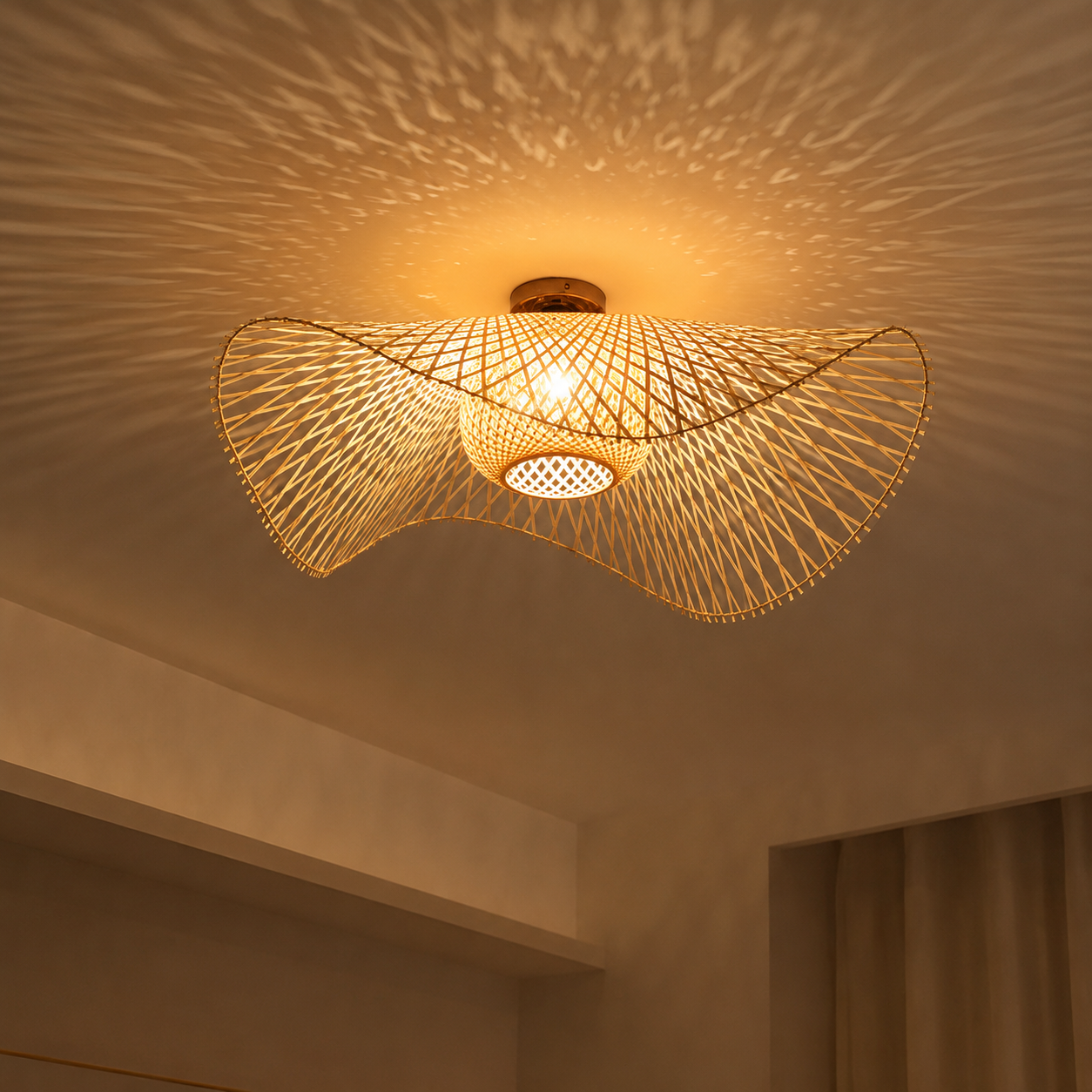 Trensa Woven Ceiling Light | Rattan-Style Flush Lamp
