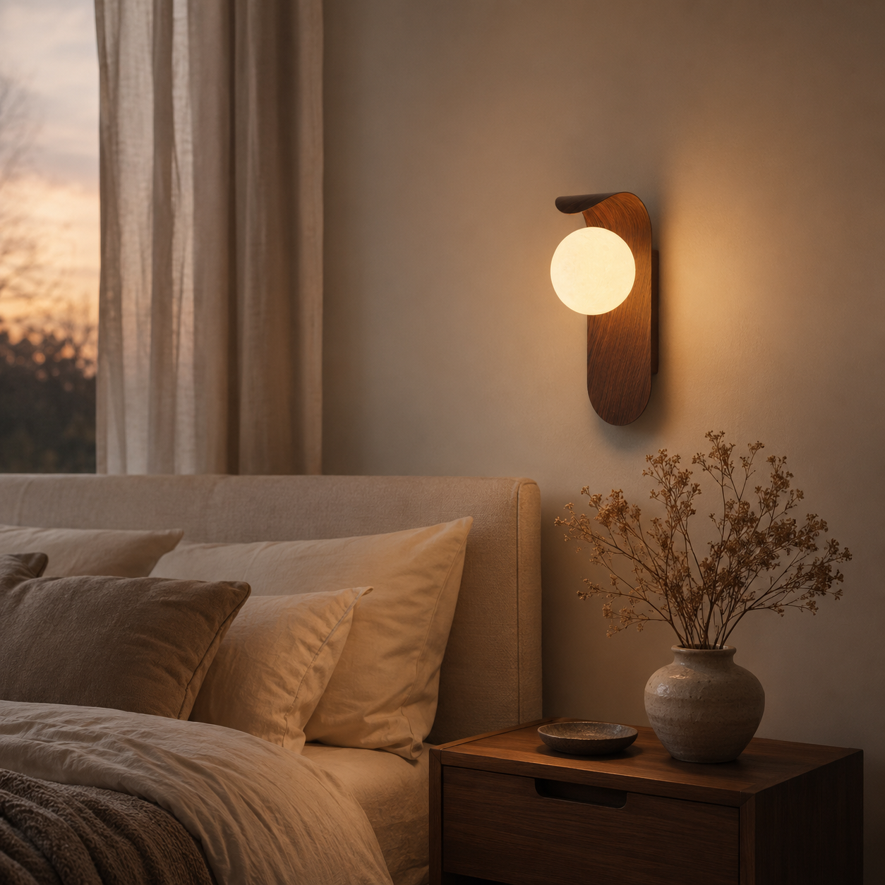 Volira Wall Light | Wood Effect Curved Sconce