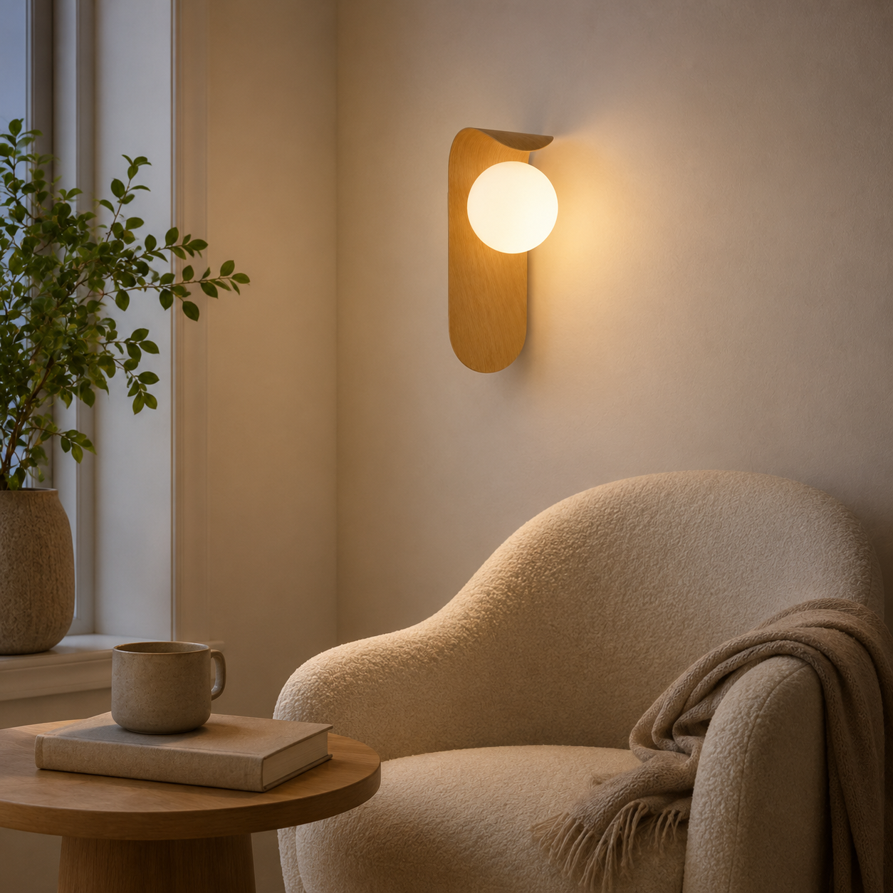 Volira Wall Light | Wood Effect Curved Sconce