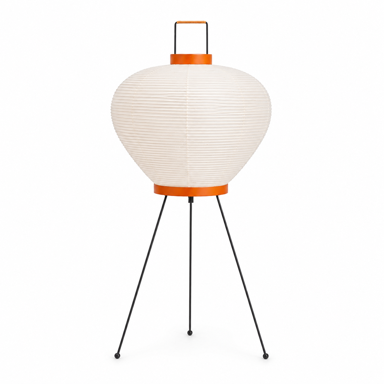 Yuzora Gourd Paper Floor Lamp – Japandi Ribbed Paper Lantern with Orange Accents