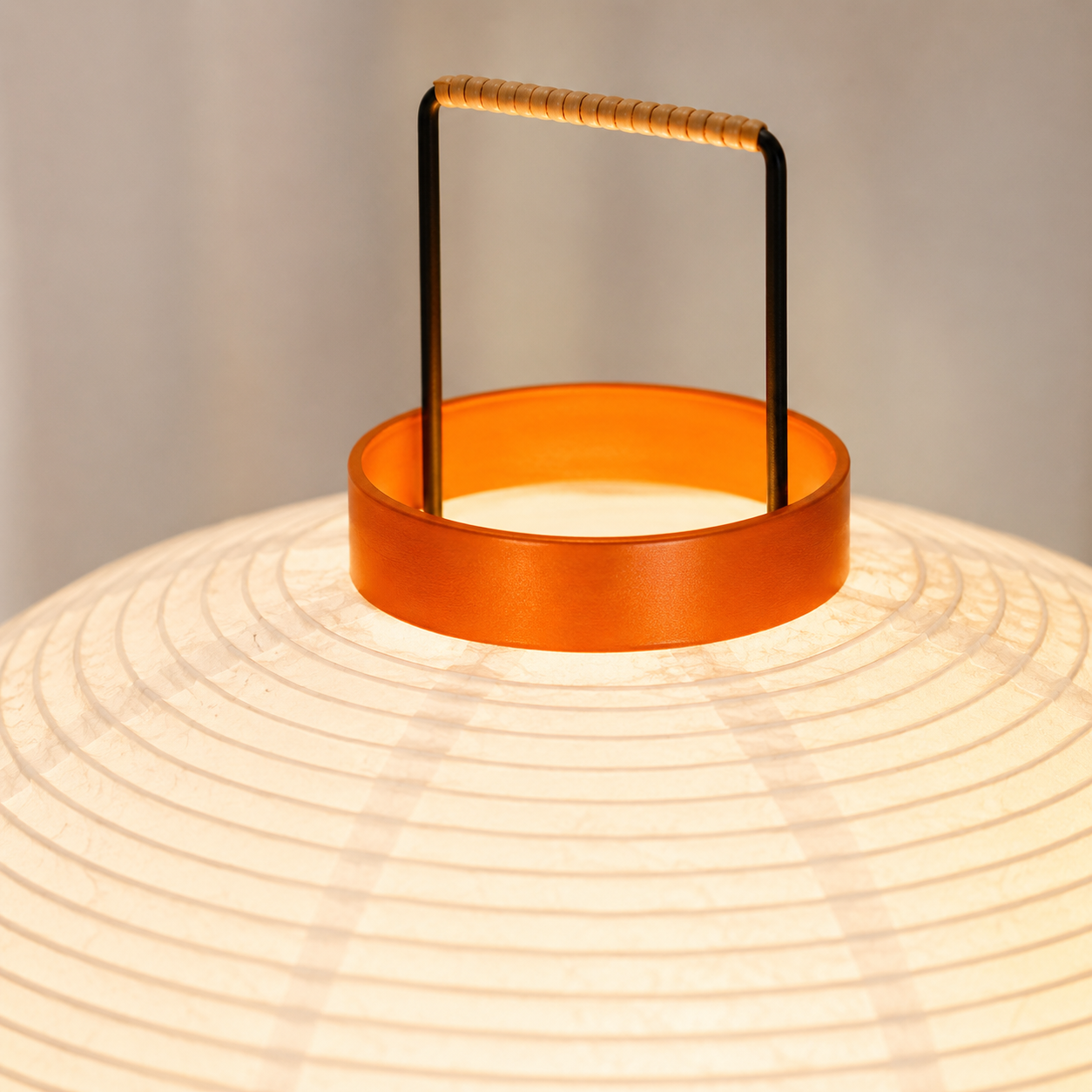 Yuzora Gourd Paper Floor Lamp – Japandi Ribbed Paper Lantern with Orange Accents