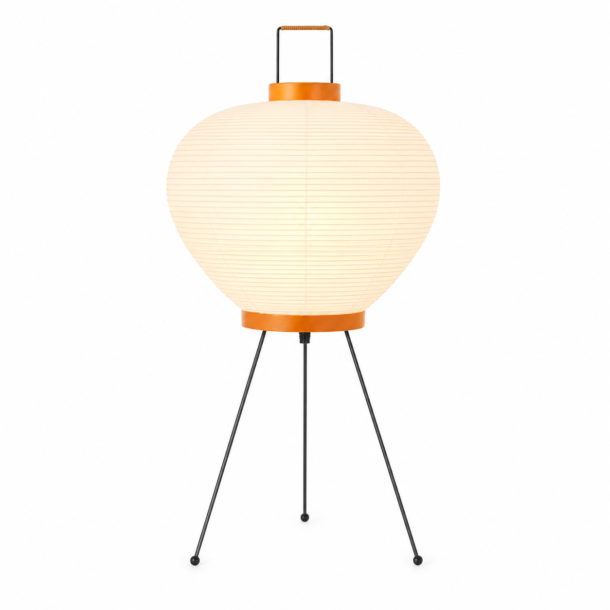 Yuzora Gourd Paper Floor Lamp – Japandi Ribbed Paper Lantern with Orange Accents