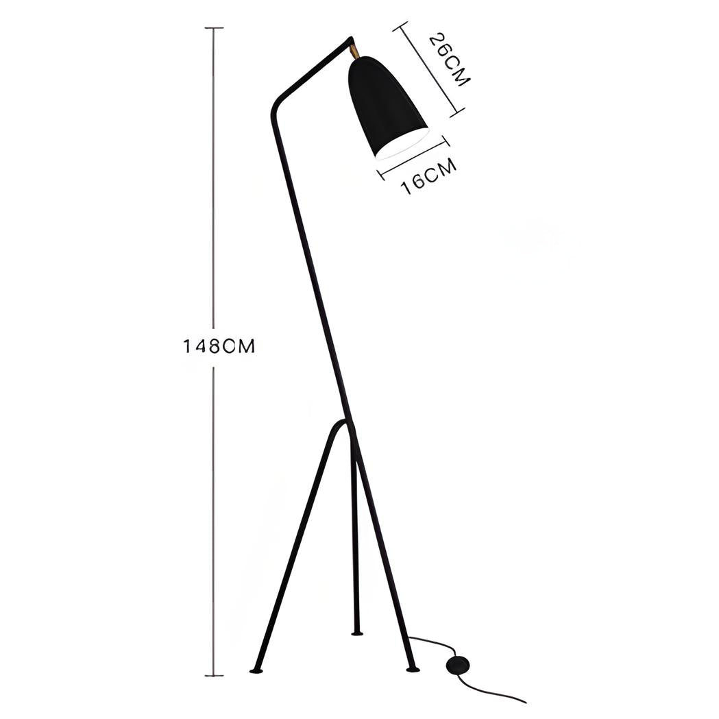 Zirla Leaning Tripod Floor Lamp – Mid Century Metal Standing Light in Seven Colours