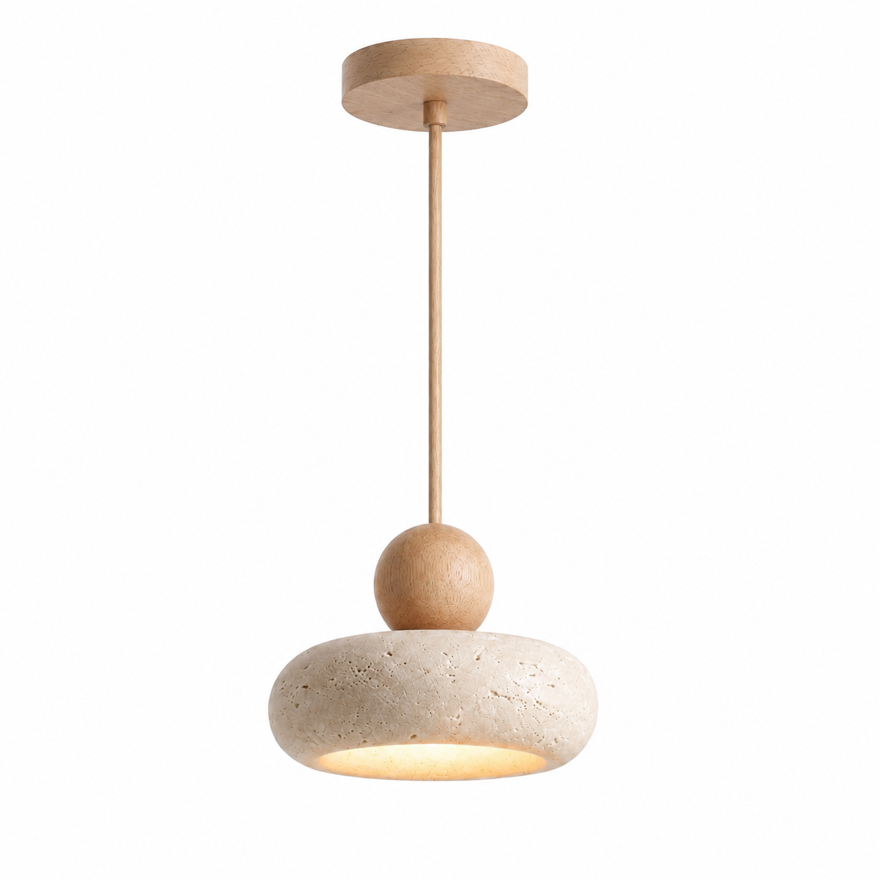 Tavora Stone Pendant Light | Natural Stone and Wood Japandi Pendant