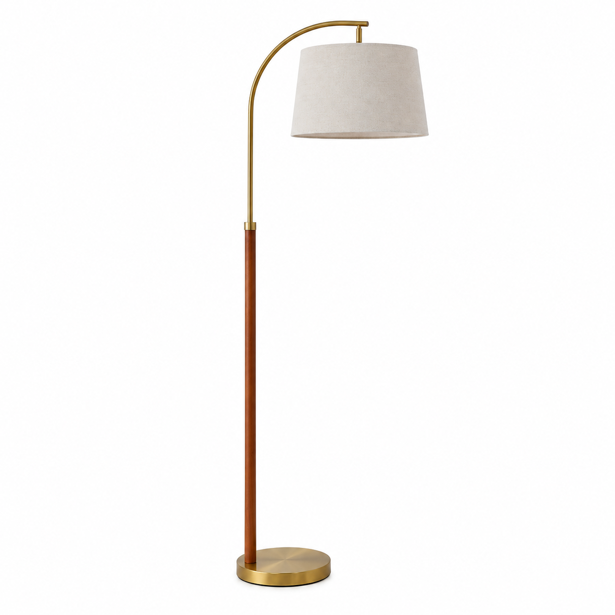 Curvano Arc Floor Lamp – Mid Century Brass Finish Standing Lamp with Linen Shade