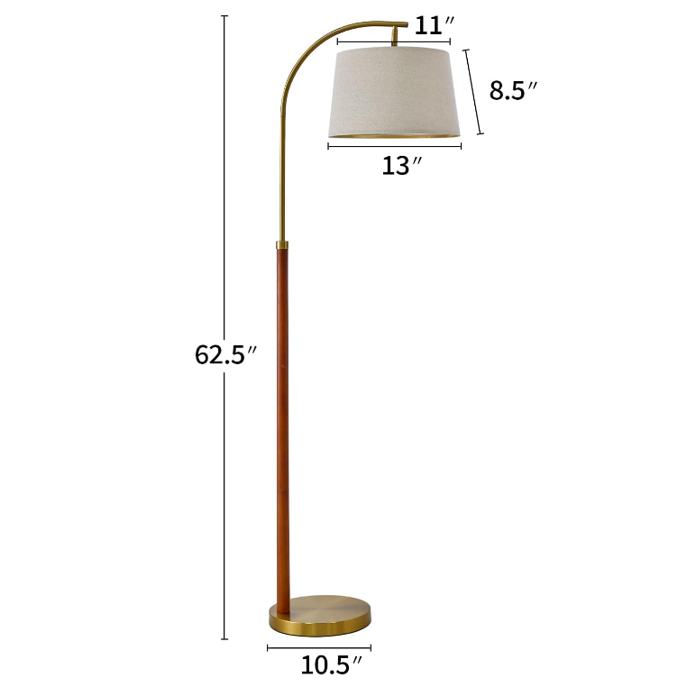 Curvano Arc Floor Lamp – Mid Century Brass Finish Standing Lamp with Linen Shade