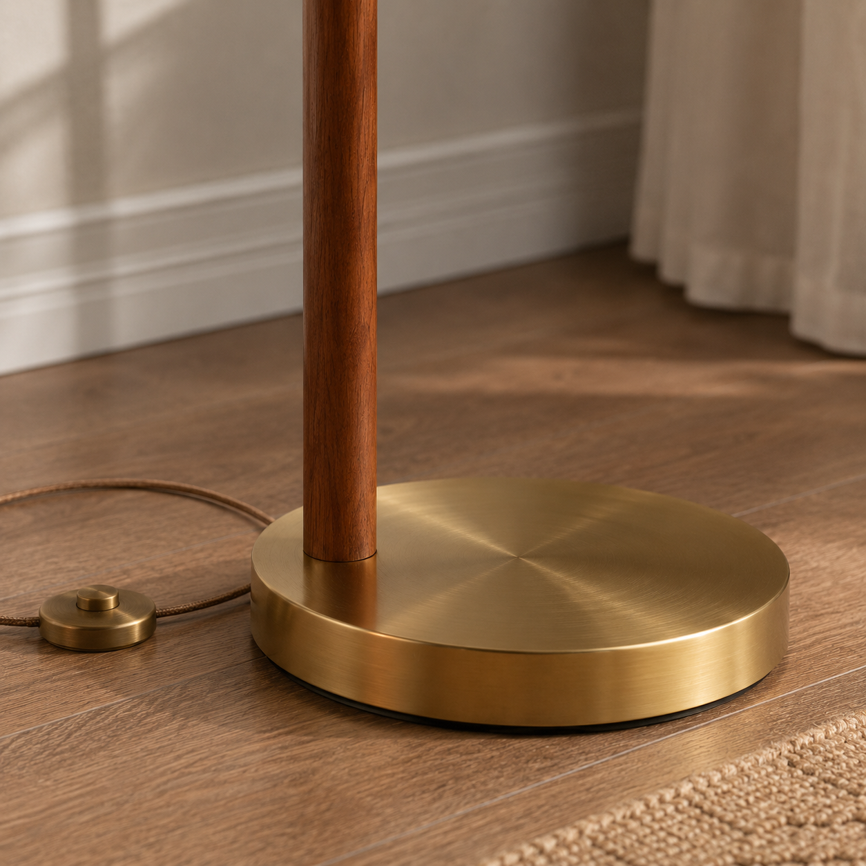 Curvano Arc Floor Lamp – Mid Century Brass Finish Standing Lamp with Linen Shade