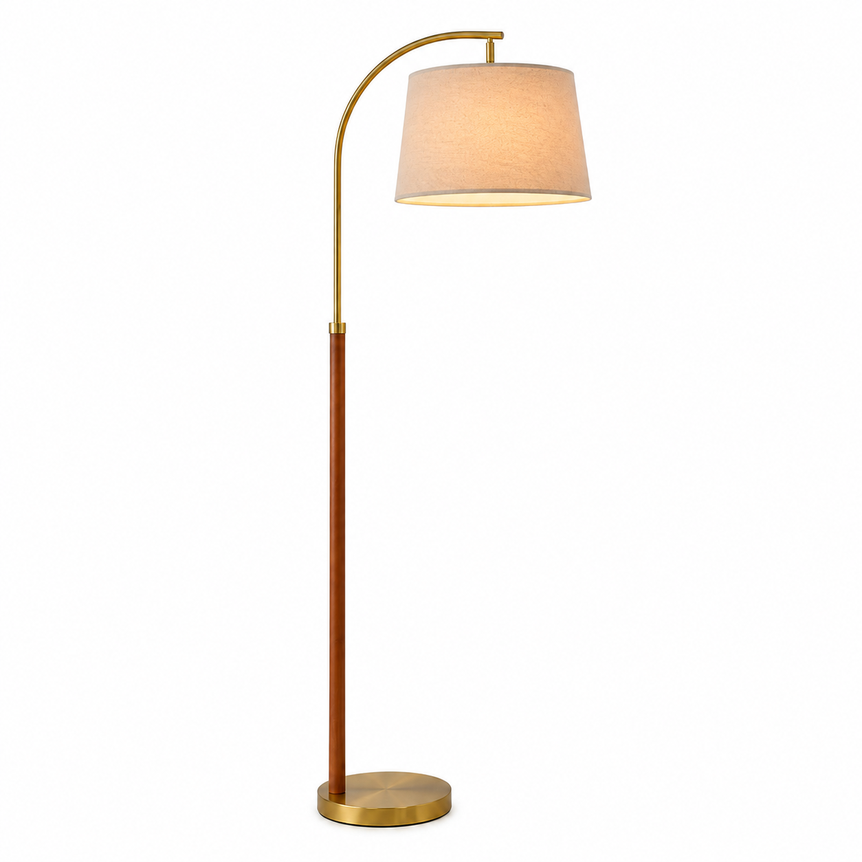 Curvano Arc Floor Lamp – Mid Century Brass Finish Standing Lamp with Linen Shade