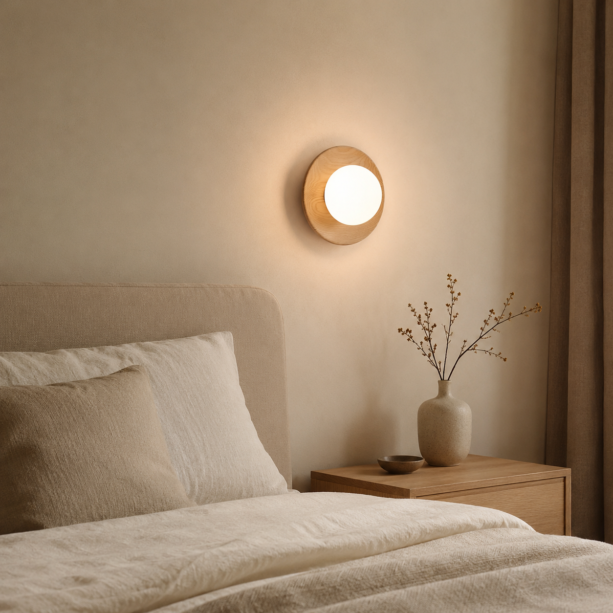 Eclissa Wall Light | Round Glass Wood Sconce