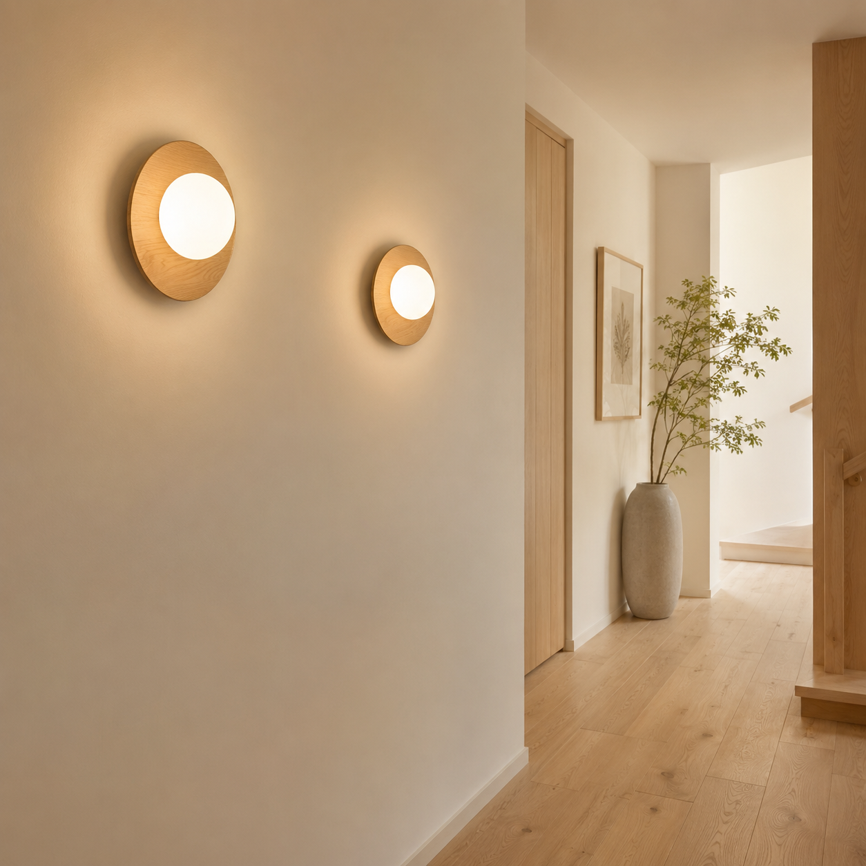 Eclissa Wall Light | Round Glass Wood Sconce