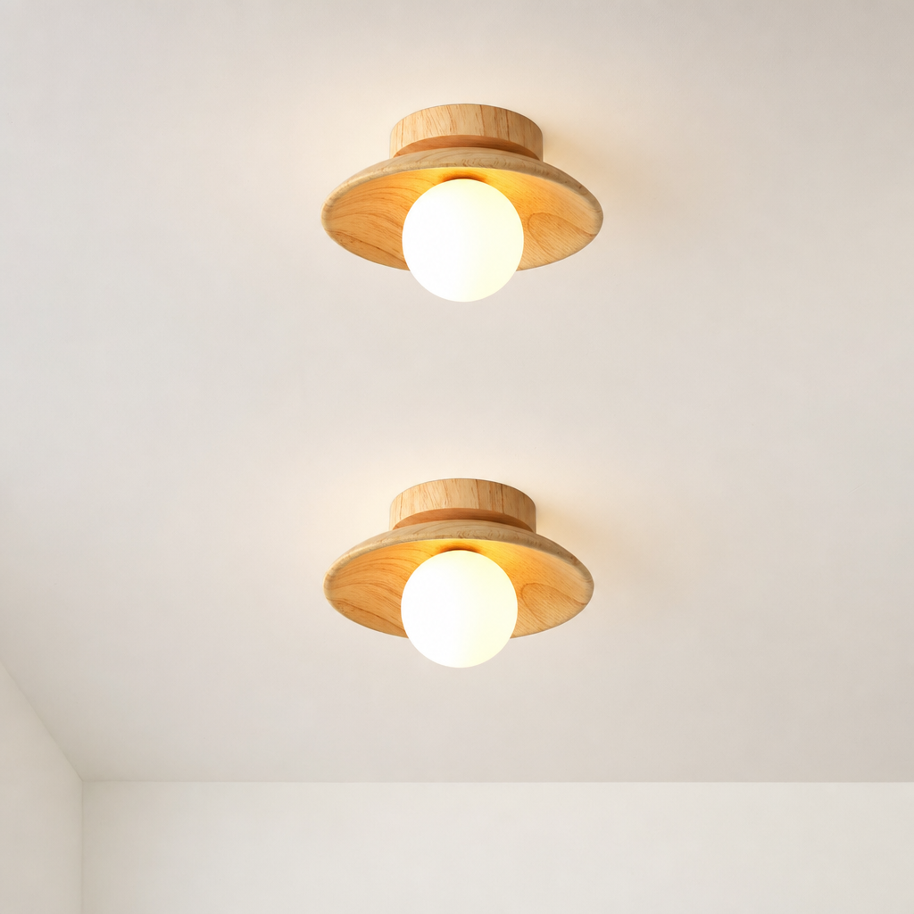 Kasara Wooden Ceiling Light | Semi-Flush Globe Lamp