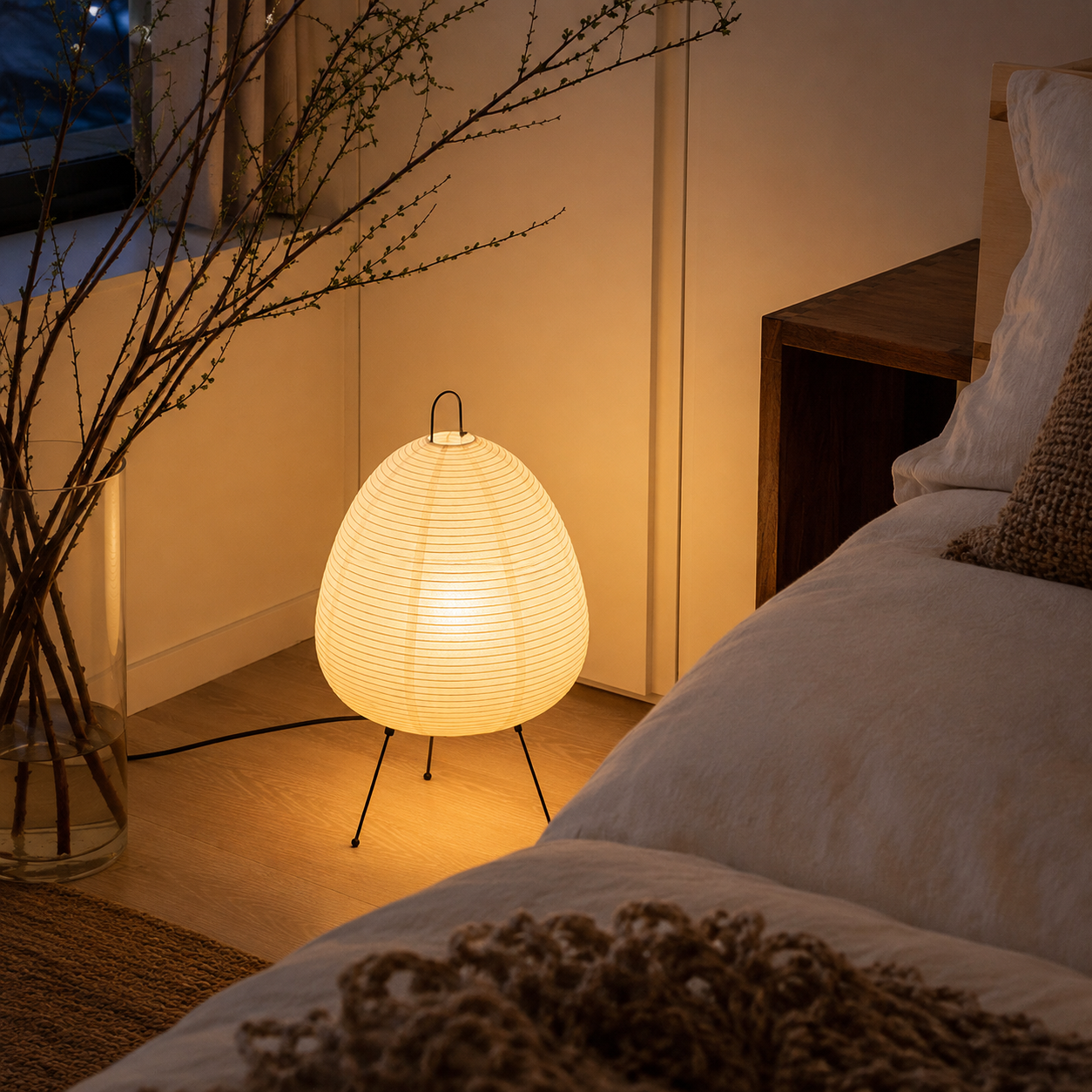 Kumora Paper Lantern Floor Lamp – Japandi Mulberry Paper Tripod Light