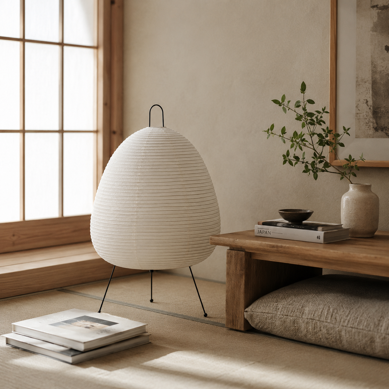 Kumora Paper Lantern Floor Lamp – Japandi Mulberry Paper Tripod Light