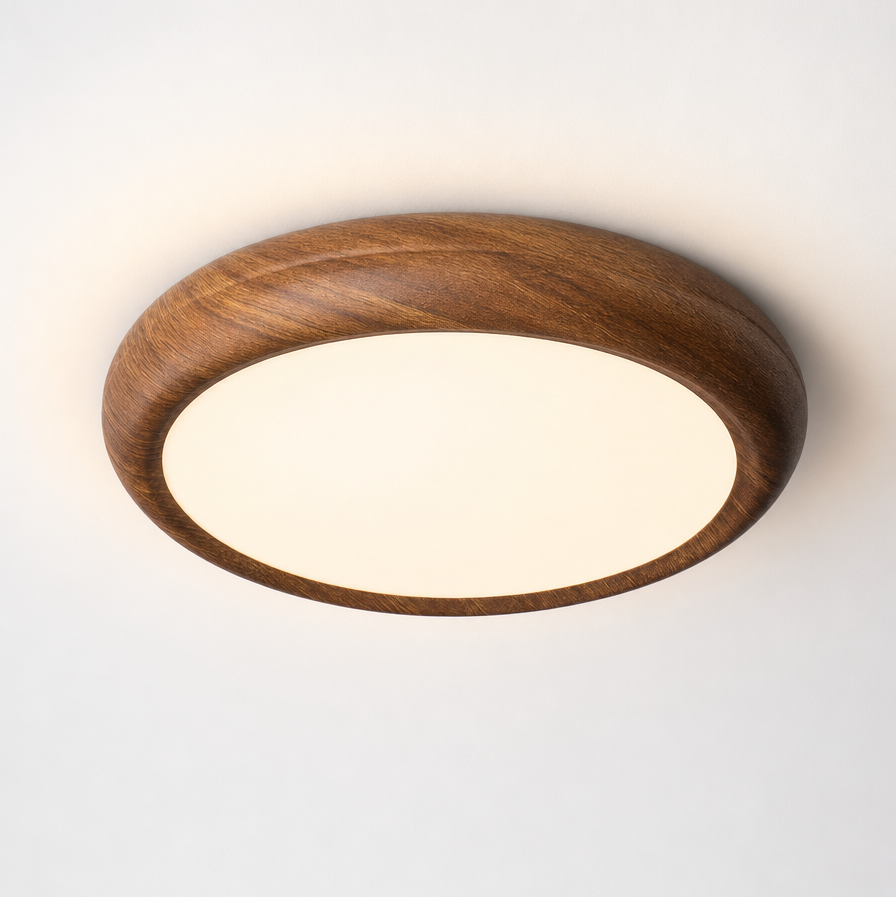 Nimba Walnut-Effect Ceiling Light | Flush LED Lamp