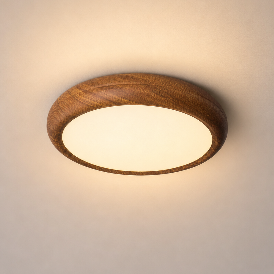 Nimba Walnut-Effect Ceiling Light | Flush LED Lamp