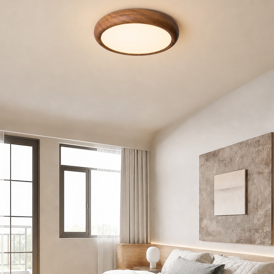 Nimba Walnut-Effect Ceiling Light | Flush LED Lamp