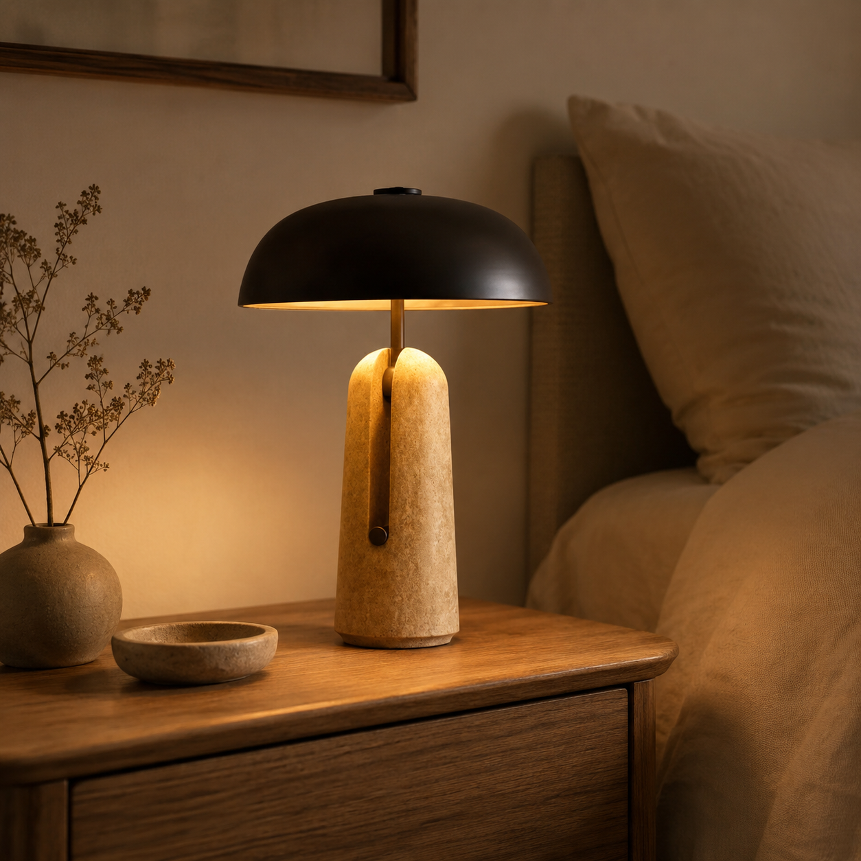 Petriva Dome Table Lamp | Stone Base Mushroom Light