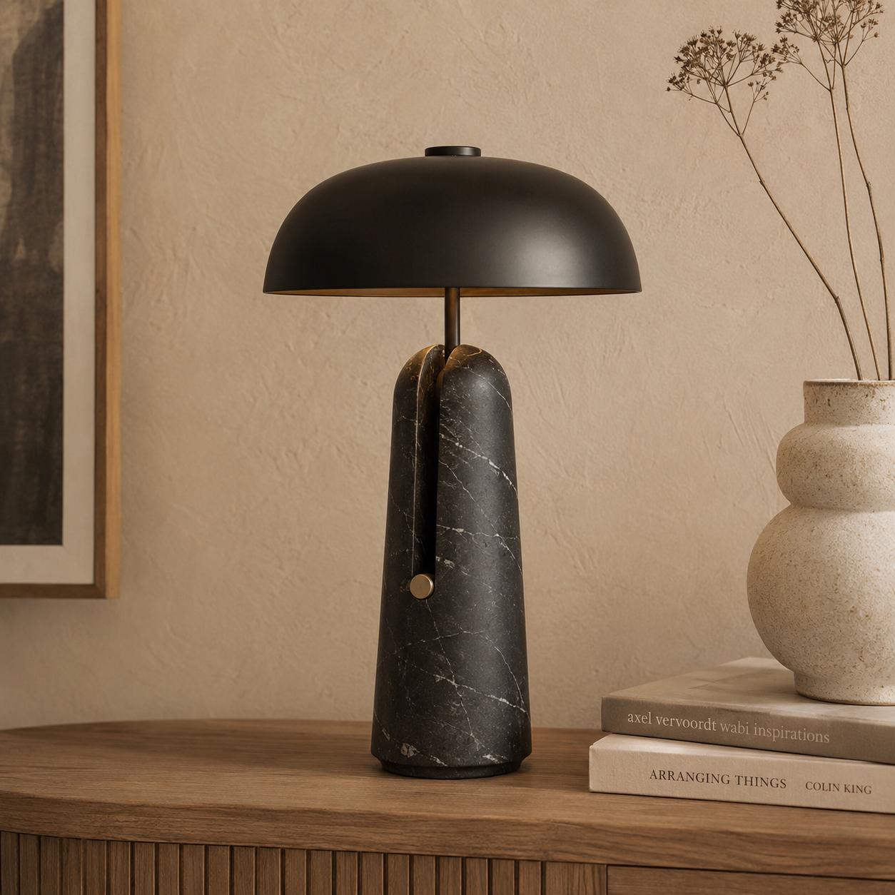 Petriva Dome Table Lamp | Stone Base Mushroom Light