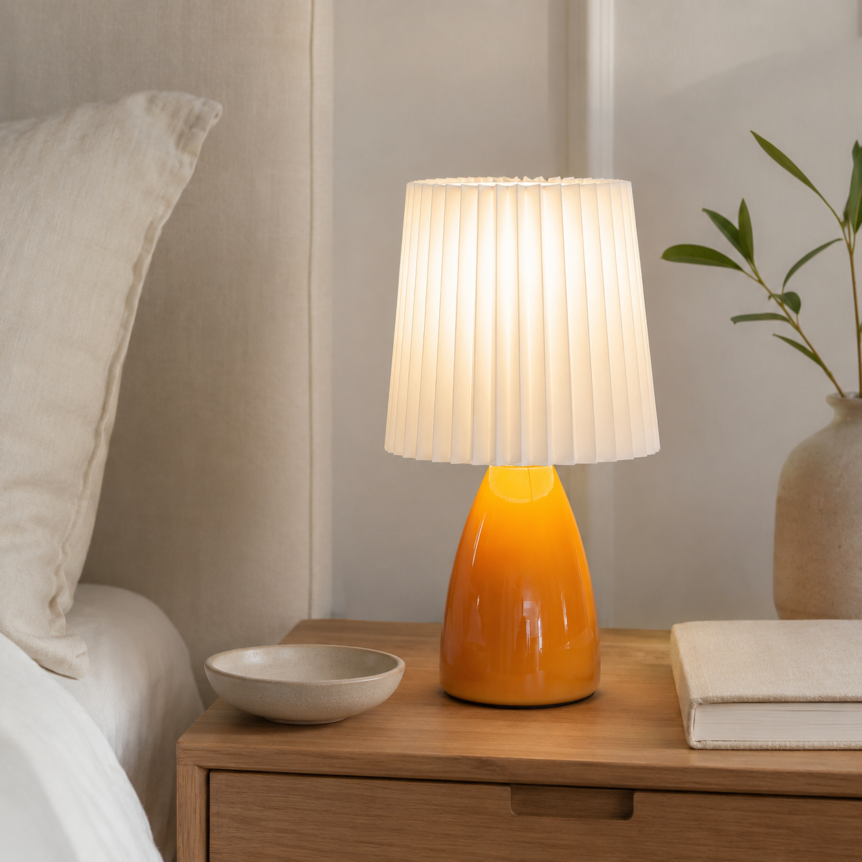 Tindra Pleated Shade Table Lamp | Glass Base Bedside Light
