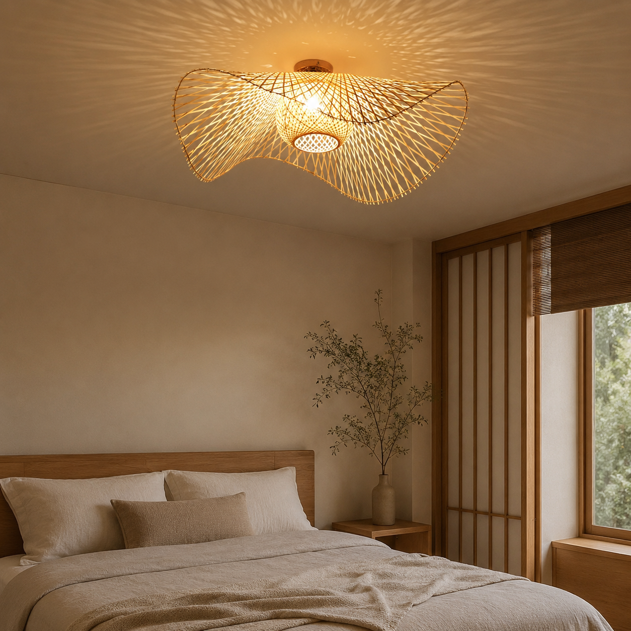 Trensa Woven Ceiling Light | Rattan-Style Flush Lamp