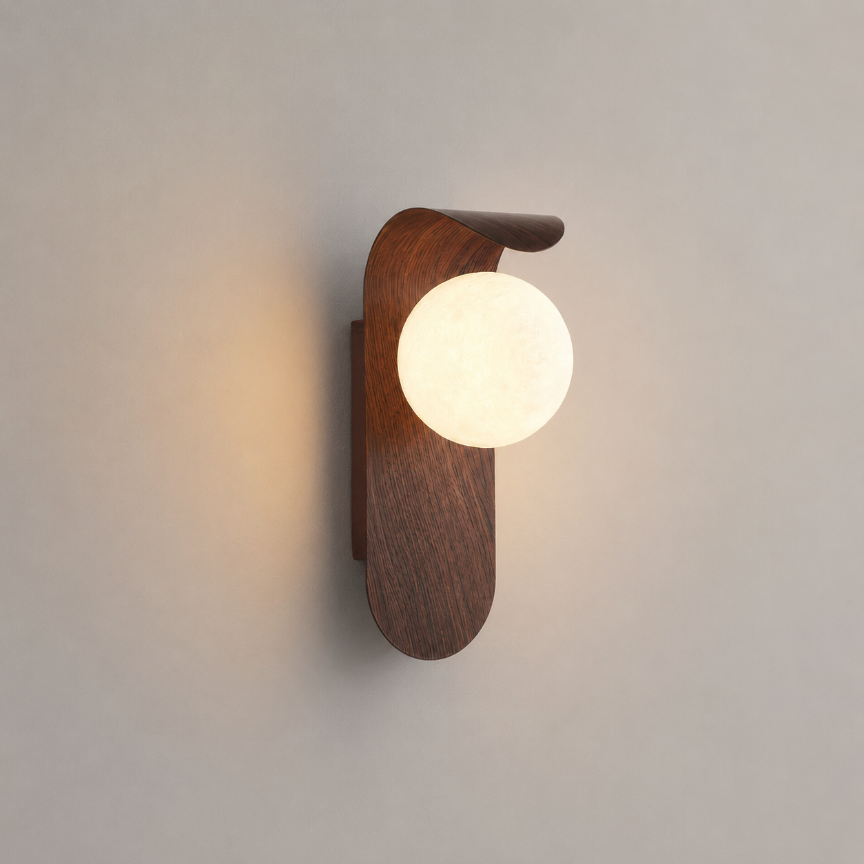 Volira Wall Light | Wood Effect Curved Sconce